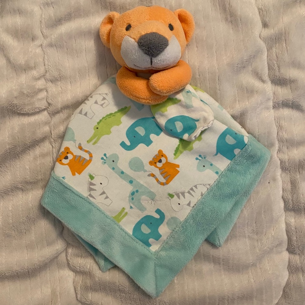 Gymboree Tiger Safari Animals Blue Orange Plush Baby Security Blanket Lovey